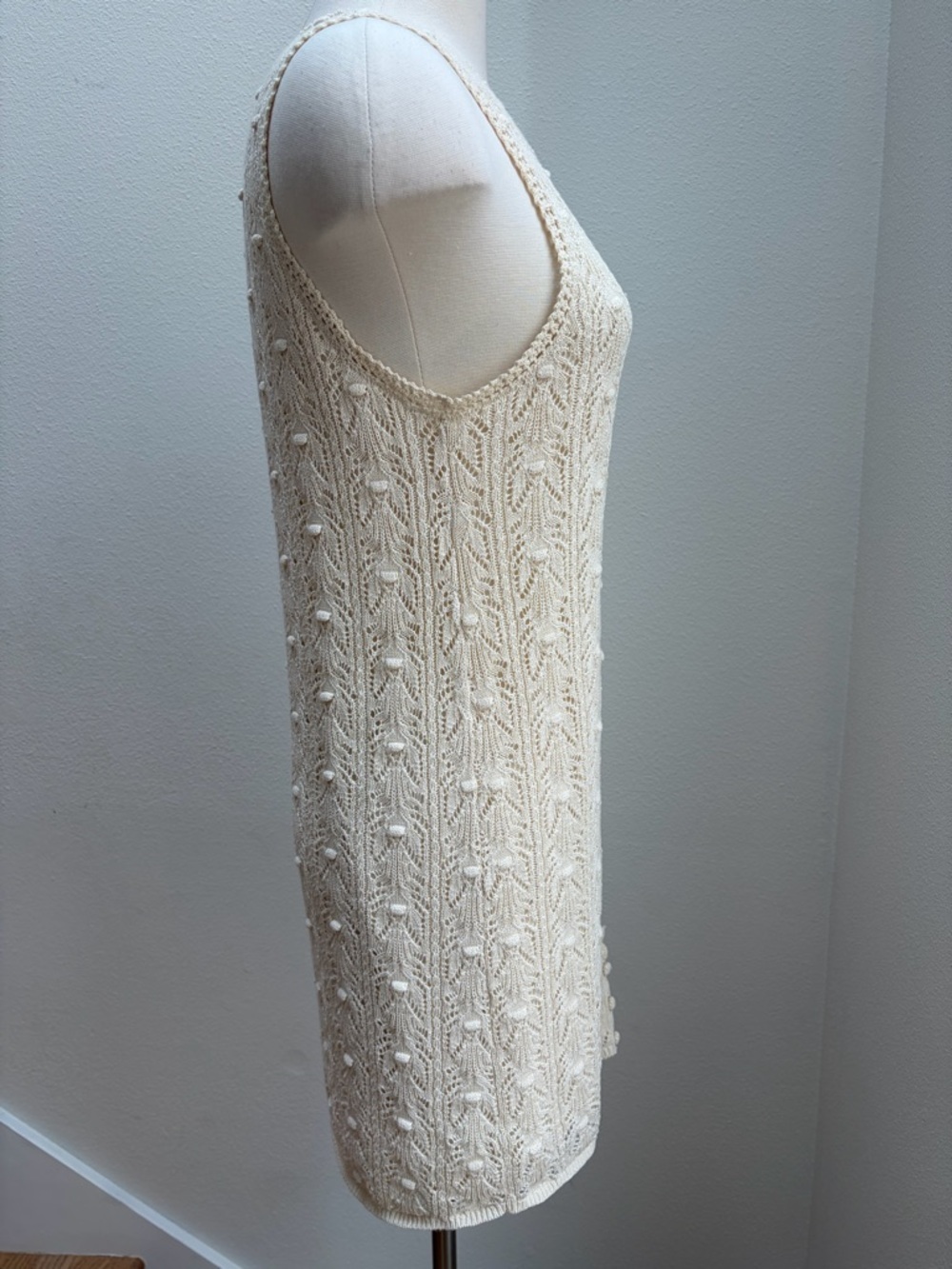 Sezane Willa Mini Dress Sleeveless Crochet Knit Bobble Cotton Cream Size Medium - Picture 8 of 14